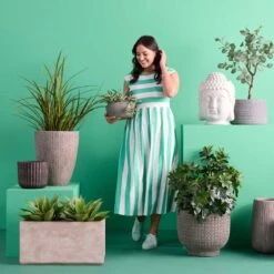 Bailey Fossil Bark Design Concrete Egg Shaped Planter, 21.5" -Patio Furniture Sales Store bailey fossil bark design concrete egg shaped planter 21.5 1