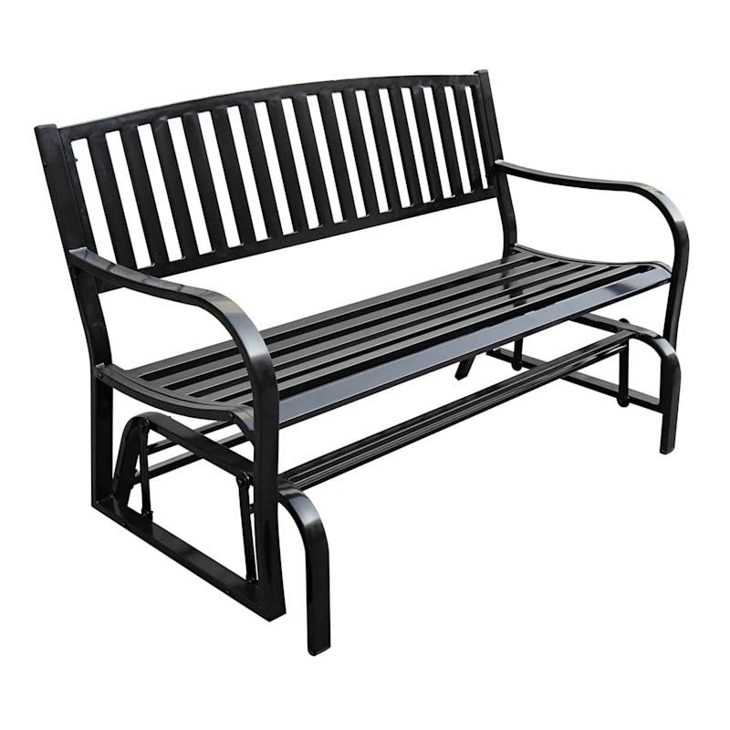 Black Slat Steel Outdoor Glider Bench 3 Black Slat Steel Outdoor Glider Bench