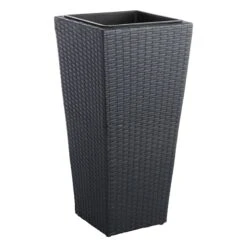 Black Woven Wicker Planter With Plastic Insert, 27"