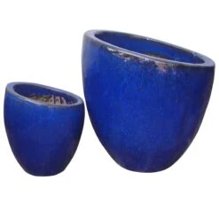 Blue Fall Away Ceramic Planter, Small -Patio Furniture Sales Store blue fall away ceramic planter small 1