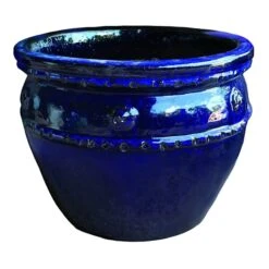 Blue Glazed Clay Pot, 12"