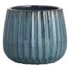 Blue Ribbed Round Clay Pot, Medium -Patio Furniture Sales Store blue ribbed round clay pot medium