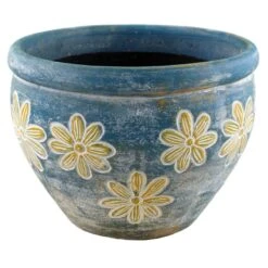 Blue & Yellow Pansy Clay Planter, 6.5"