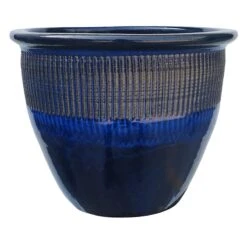 Blue Zip Ceramic Planter, Medium