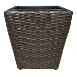 Brown Woven Wicker Planter With Plastic Insert, 14"