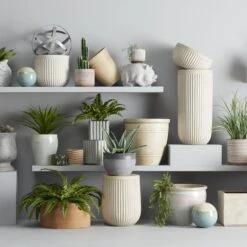 Fluted Low Bowl Cement Planter, Large -Patio Furniture Sales Store fluted low bowl cement planter large 1