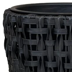 Found & Fable Black Woven Plicker Planter, Small -Patio Furniture Sales Store found fable black woven plicker planter small 1