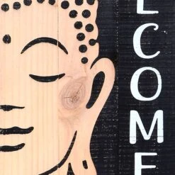 Found & Fable Welcome Buddha Wooden Outdoor Wall Sign, 12x24 -Patio Furniture Sales Store found fable welcome buddha wooden outdoor wall sign 12x24 2