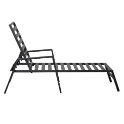 Grammercy Black Steel Slat Outdoor Chaise Lounge Chair -Patio Furniture Sales Store grammercy black steel slat outdoor chaise lounge chair 2
