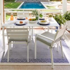 Grammercy White Steel Slat Outdoor Dining Table, 60x36 -Patio Furniture Sales Store grammercy white steel slat outdoor dining table 60x36 4