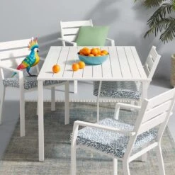 Grammercy White Steel Slat Outdoor Dining Table, 60x36 -Patio Furniture Sales Store grammercy white steel slat outdoor dining table 60x36 5