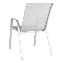 Grey & Silver Sling Stacking Chair -Patio Furniture Sales Store grey silver sling stacking chair 1