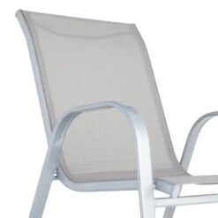 Grey & Silver Sling Stacking Chair -Patio Furniture Sales Store grey silver sling stacking chair 2