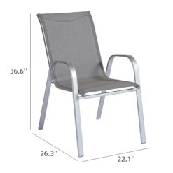 Grey & Silver Sling Stacking Chair -Patio Furniture Sales Store grey silver sling stacking chair 5