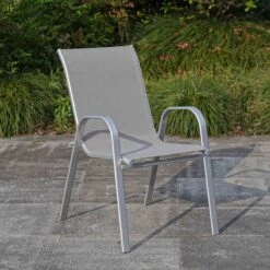 Grey & Silver Sling Stacking Chair -Patio Furniture Sales Store grey silver sling stacking chair 6