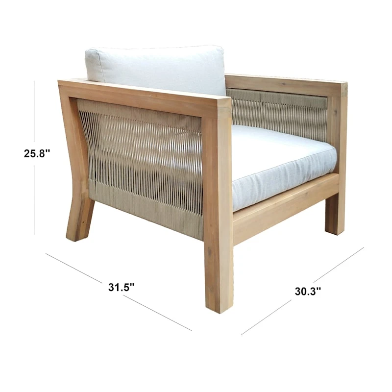 Honeybloom Park City Outdoor Blonde Acacia Wood Lounge Chair With Rope Accent 6 Honeybloom Park City Outdoor Blonde Acacia Wood Lounge Chair With Rope Accent - Image 4