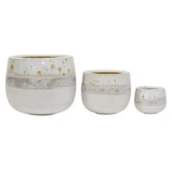 Indoor 3-Tone White Glazed Ceramic Pot, 9" -Patio Furniture Sales Store indoor 3 tone white glazed ceramic pot 9 1