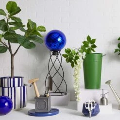 Indoor Blue Glazed Fluted Pot, Small -Patio Furniture Sales Store indoor blue glazed fluted pot small 1