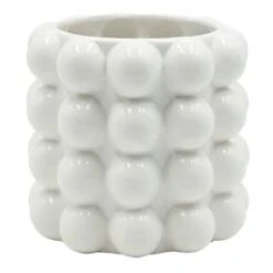 Indoor White Bubble Ceramic Pot, 6.7"