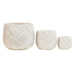 Indoor White Glazed Weave Textured Ceramic Pot, Large -Patio Furniture Sales Store indoor white glazed weave textured ceramic pot large 2
