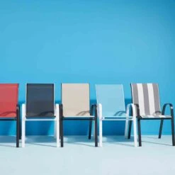 Laila Ali Stackable Black & White Striped Sling Patio Chair -Patio Furniture Sales Store laila ali stackable black white striped sling patio chair 1