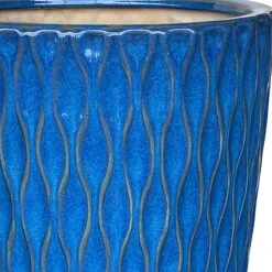 Mist Blue Quilted-Look Ceramic Planter, 19.3" -Patio Furniture Sales Store mist blue quilted look ceramic planter 19.3 1