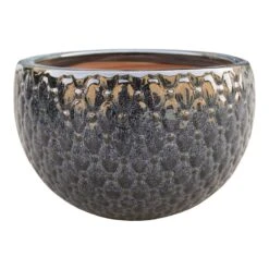 Moonlight Low Metallic Black Ceramic Planter, Large