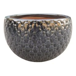 Moonlight Low Metallic Black Ceramic Planter, Medium