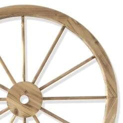 Natural Wooden Wagon Wheel Outdoor Wall Decor, 24" -Patio Furniture Sales Store natural wooden wagon wheel outdoor wall decor 24 1