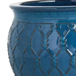 Providence Blue Glazed Barbed Wire Pot, Large -Patio Furniture Sales Store providence blue glazed barbed wire pot large 1