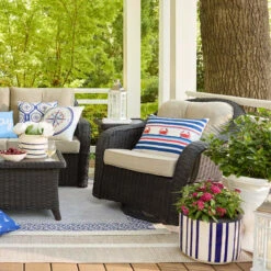 Providence Indoor Blue & White Striped Ceramic Pot, Large -Patio Furniture Sales Store providence indoor blue white striped ceramic pot large 2