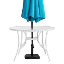 Round Water Wave Glass Top Outdoor Dining Table, White -Patio Furniture Sales Store round water wave glass top outdoor dining table white 1