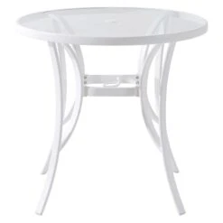 Round Water Wave Glass Top Outdoor Dining Table, White -Patio Furniture Sales Store round water wave glass top outdoor dining table white 4