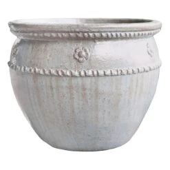 Small White Glazed Clay Pot, 7"