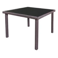 Smoke Glass-Top Outdoor Wicker Table, 42"