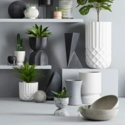 Smooth Dark Grey Concrete Bowl Planter, 8" -Patio Furniture Sales Store smooth dark grey concrete bowl planter 8 1