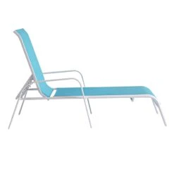 Stackable Aquarelle Blue Sling Outdoor Chaise Lounge Chair With White Frame -Patio Furniture Sales Store stackable aquarelle blue sling outdoor chaise lounge chair with white frame 1