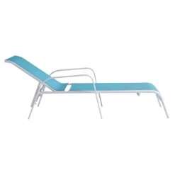 Stackable Aquarelle Blue Sling Outdoor Chaise Lounge Chair With White Frame -Patio Furniture Sales Store stackable aquarelle blue sling outdoor chaise lounge chair with white frame 2
