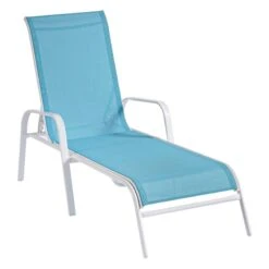 Stackable Aquarelle Blue Sling Outdoor Chaise Lounge Chair With White Frame -Patio Furniture Sales Store stackable aquarelle blue sling outdoor chaise lounge chair with white frame 3