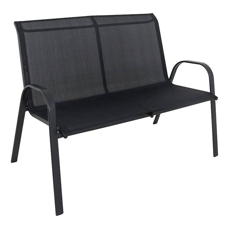 Stackable Black Sling Patio Settee 2 Stackable Black Sling Patio Settee