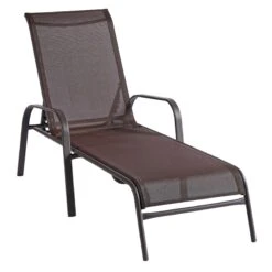 Stackable Brown Sling Outdoor Chaise Lounge Chair -Patio Furniture Sales Store stackable brown sling outdoor chaise lounge chair 3