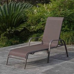 Stackable Brown Sling Outdoor Chaise Lounge Chair -Patio Furniture Sales Store stackable brown sling outdoor chaise lounge chair 7