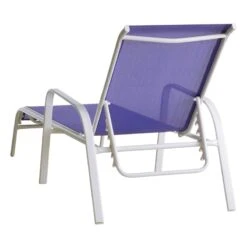 Stackable Cobalt Blue Sling Outdoor Chaise Lounge Chair With White Frame -Patio Furniture Sales Store stackable cobalt blue sling outdoor chaise lounge chair with white frame 1