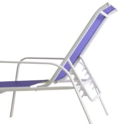 Stackable Cobalt Blue Sling Outdoor Chaise Lounge Chair With White Frame -Patio Furniture Sales Store stackable cobalt blue sling outdoor chaise lounge chair with white frame 3