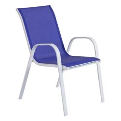 Stackable Cobalt Blue Sling Patio Chair With White Frame -Patio Furniture Sales Store stackable cobalt blue sling patio chair with white frame 1