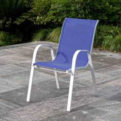 Stackable Cobalt Blue Sling Patio Chair With White Frame -Patio Furniture Sales Store stackable cobalt blue sling patio chair with white frame 6