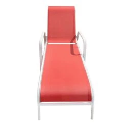 Stackable Coral Sling Outdoor Chaise Lounge Chair With White Frame -Patio Furniture Sales Store stackable coral sling outdoor chaise lounge chair with white frame 1