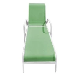 Stackable Green Sling Outdoor Chaise Lounge Chair With White Frame -Patio Furniture Sales Store stackable green sling outdoor chaise lounge chair with white frame 1