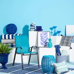 Stackable Teal Sling Patio Chair -Patio Furniture Sales Store stackable teal sling patio chair 6