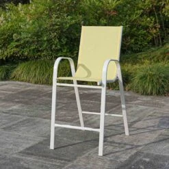 Stackable Yellow Sling Patio Barstool With White Frame -Patio Furniture Sales Store stackable yellow sling patio barstool with white frame 6